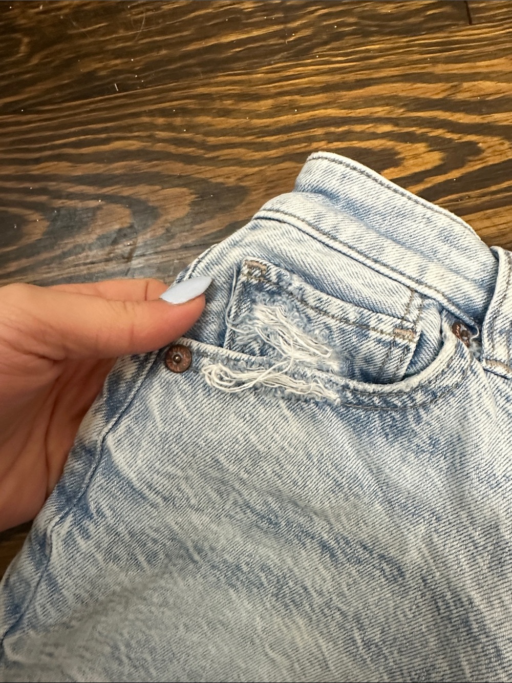 American Eagle Outfitters Light Blue Distressed Denim Cutoff Shorts - Picture 3 of 5